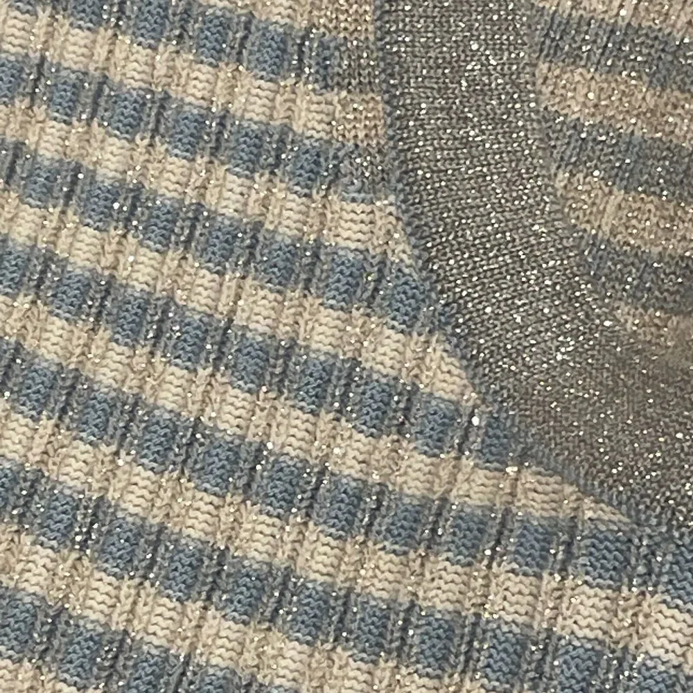 ~ Brooks Brothers XL Sweater Short Sleeved Striped Metallic Ribbed Knit Lt Blue